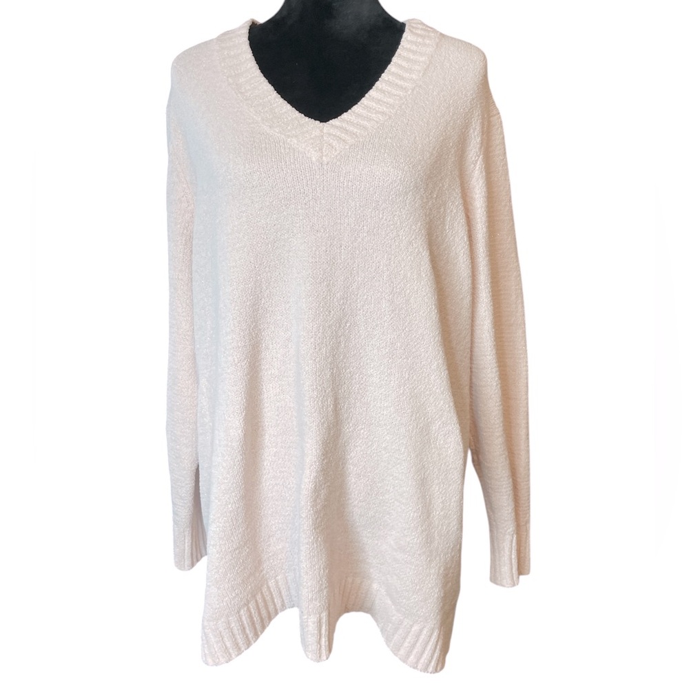 Faded Glory Elegant Pale Pink Sweater- Silver Thread Woven In